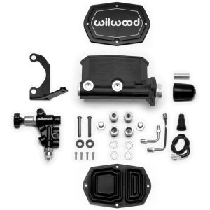 Wilwood Compact Tandem M/C - 1.12in Bore - w/Bracket and Valve - Black