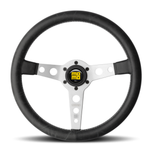 Momo Prototipo Steering Wheel 350 mm - Black Leather/White Stitch/Brshd Spokes