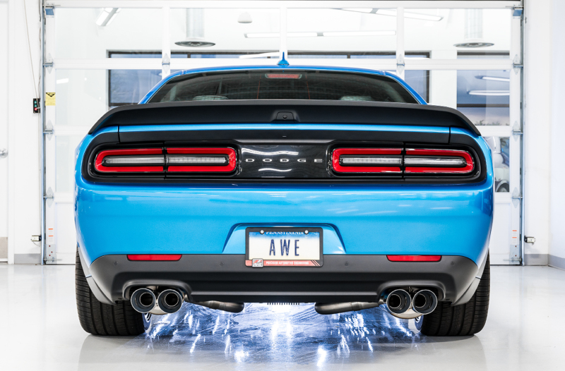 AWE Tuning 2015+ Dodge Challenger 6.4L/6.2L Non-Resonated Touring Edition Exhaust - Quad Silver Tips - Image 4