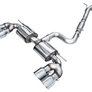 AWE MK8 Volkswagen Golf R 3in Touring Edition Quad Exhaust - Chrome Silver Tips