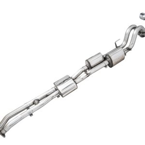 AWE 16-22 Toyota Tacoma 0FG Catback Exhaust w/ BashGuard - Dual Chrome Silver Tips