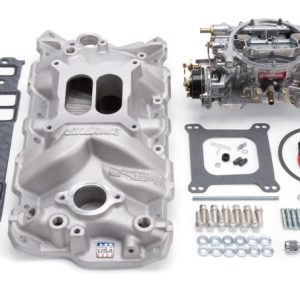 Edelbrock Manifold And Carb Kit Performer Eps Small Block Chevrolet 1957-1986 Natural Finish