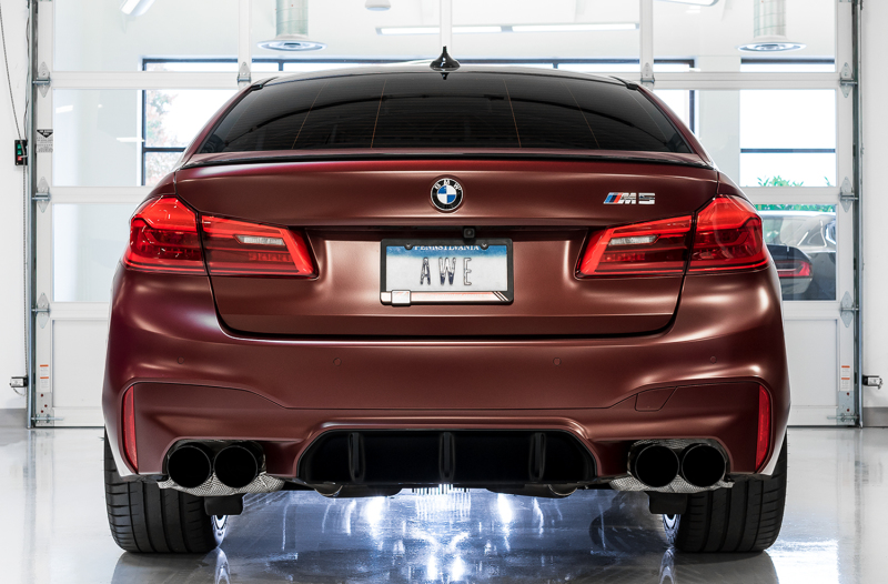 AWE Tuning 18-19 BMW M5 (F90) 4.4T AWD Cat-back Exhaust - Track Edition (Diamond Black Tips) - Image 2