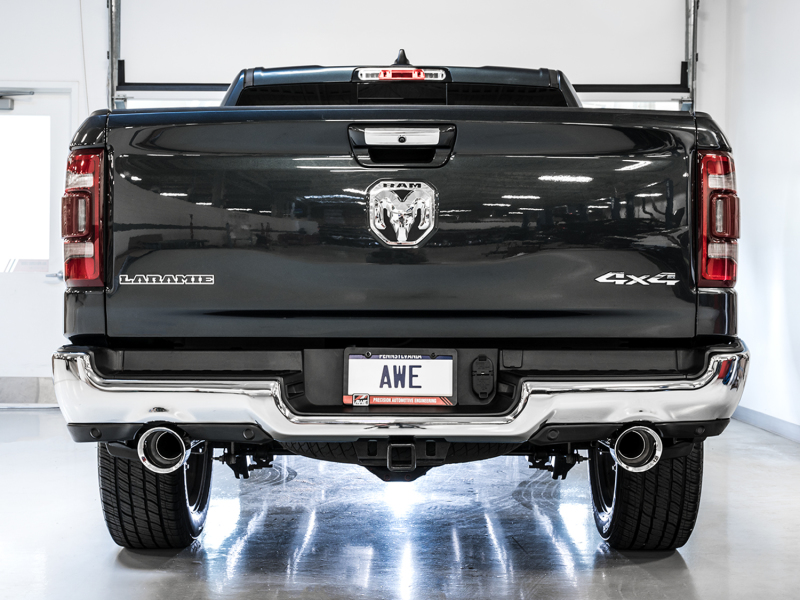 AWE Tuning 19-21 RAM 1500 5.7L (w/Cutouts) 0FG Dual Rear Exit Cat-Back Exhaust - Chrome Silver Tips - Image 4