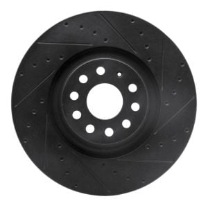 R1 2022+ Volkswagen GTI Mk 8 Front Right Drilled & Slotted Black Brake Rotor