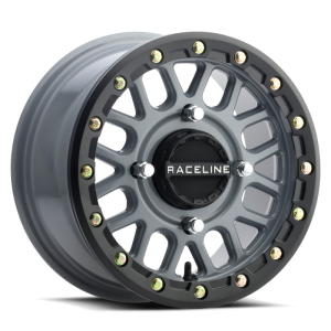 Raceline A93SG Podium 15x6in/4x156 BP/40mm Offset/132.5mm Bore - Grey & Black Ring Beadlock Wheel