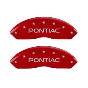 MGP 4 Caliper Covers Engraved Front Pontiac Engraved Rear GXP Red finish silver ch