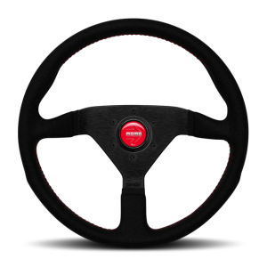 Momo Montecarlo Alcantara Steering Wheel 350 mm - Black/Red Stitch/Black Spokes