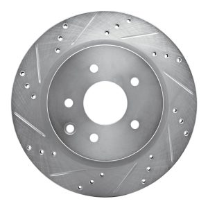 R1 09-20 Nissan 370Z Rear Left Drilled & Slotted Silver Brake Rotor