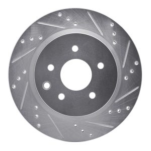 R1 09-20 Nissan 370Z Rear Right Drilled & Slotted Silver Brake Rotor