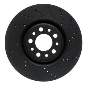 R1 2017-2025 Alfa Romeo Stelvio Front Right Drilled & Slotted Black Brake Rotor