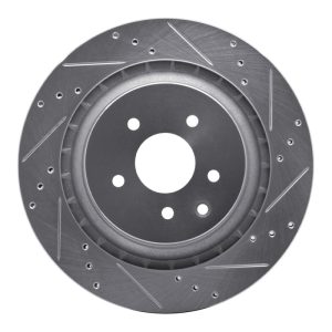R1 09-20 Nissan 370Z Rear Right Drilled & Slotted Silver Brake Rotor