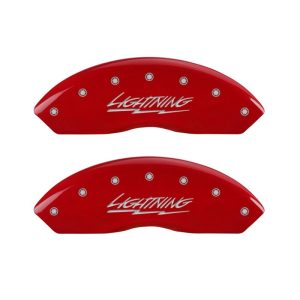 MGP 4 Caliper Covers Engraved Front & Rear Lightning Red finish silver ch