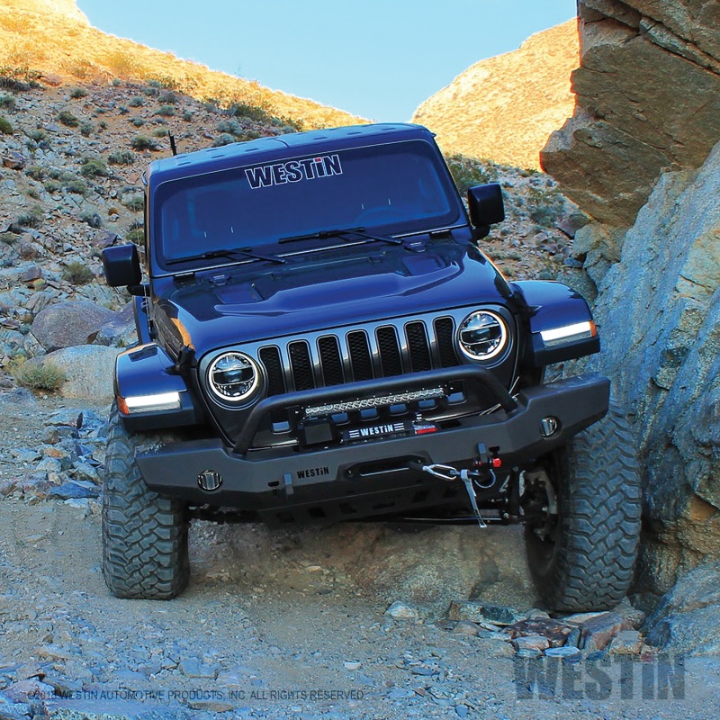 Westin 18-19 Jeep Wrangler JL WJ2 Full Width Front Bumper w/Bull Bar Textured Black - Image 5