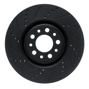 R1 2017-2025 Alfa Romeo Stelvio Front Left Drilled & Slotted Black Brake Rotor