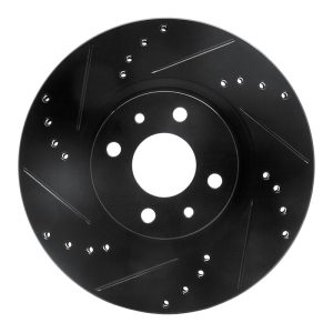 R1 2012-2019 Fiat 500E Front Left Drilled & Slotted Black Brake Rotor