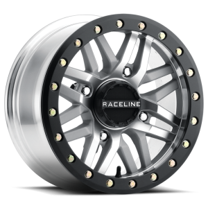 Raceline A91MA Ryno 15x7in/4x156 BP/10mm Offset/132.5mm Bore - Machined & Black Ring Beadlock Wheel