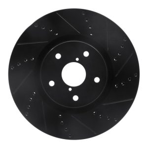 R1 05-17 Subaru WRX STI Front Right Drilled & Slotted Black Brake Rotor
