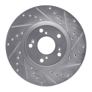 R1 06-15 Honda Civic Si Front Right Drilled & Slotted Silver Brake Rotor