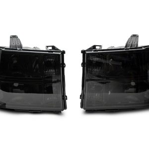 Raxiom 07-14 GMC Sierra 1500/2500 HD/3500 HD Axial OEM Rep Headlights- Chrome Housing- Smoked Lens