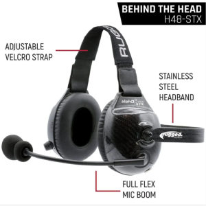 Rugged Radios AlphaBass Carbon Fiber Headset for STEREO and OFFROAD Intercoms Behind The Head