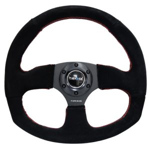 NRG Reinforced Steering Wheel (320mm Horizontal / 330mm Vertical) Suede w/Red Stitch