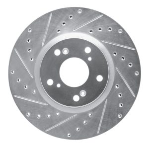 R1 06-15 Honda Civic Si Front Left Drilled & Slotted Silver Brake Rotor