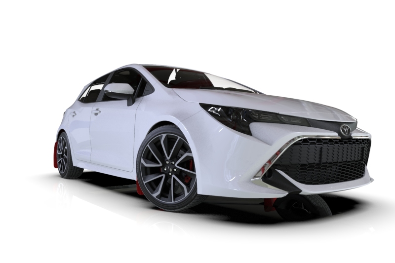 Rally Armor 18-26 Toyota Corolla Hatchback Red UR Mud Flap w/White Logo - Image 3