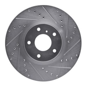 R1 09-23 Nissan 370Z Front Right Drilled & Slotted Silver Brake Rotor