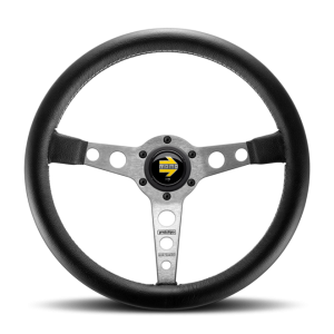 Momo Prototipo Steering Wheel 350 mm - Black Leather/Wht Stitch/Brushed Spokes