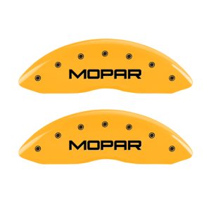 MGP 4 Caliper Covers Engraved Front & Rear MOPAR Yellow finish black ch