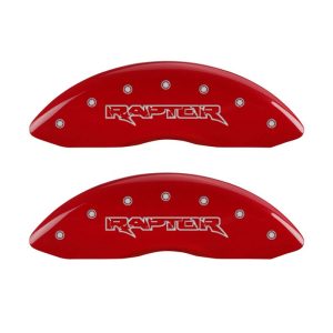 MGP 4 Caliper Covers Engraved Front & Rear Raptor Red finish silver ch