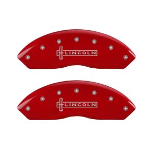 MGP 4 Caliper Covers Engraved Front Lincoln Engraved Rear MKZ Red finish silver ch