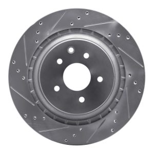 R1 09-20 Nissan 370Z Rear Left Drilled & Slotted Silver Brake Rotor