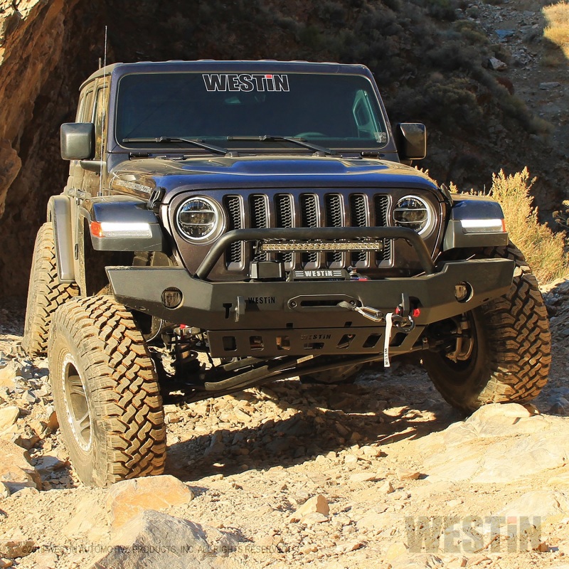 Westin 18-19 Jeep Wrangler JL WJ2 Full Width Front Bumper w/Bull Bar Textured Black - Image 7