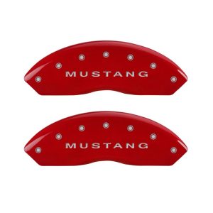 MGP 4 Caliper Covers Engraved Front Mustang Engraved Rear S197/GT Red finish silver ch