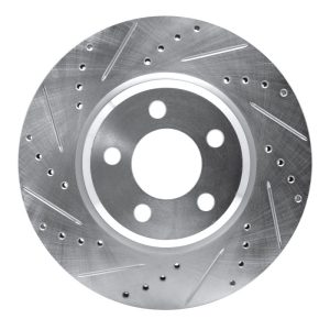 R1 09-23 Dodge Challenger Front Left Drilled & Slotted Silver Brake Rotor