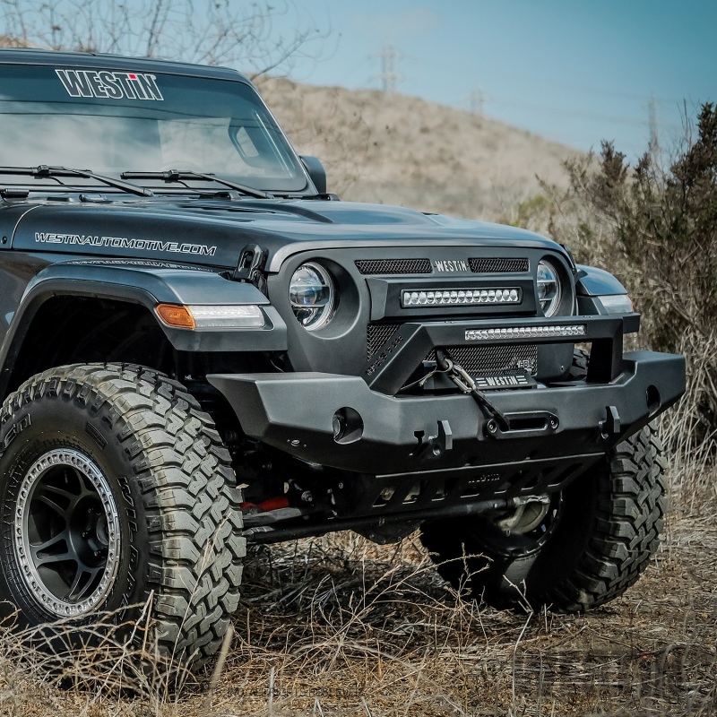 Westin 18-20 Jeep Wrangler WJ2 Full Width Front Bumper w/LED Light Bar Mount Textured Black - Image 7