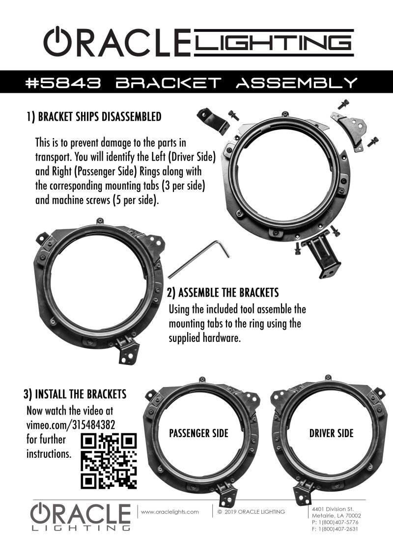 Oracle Jeep Wrangler JL/ Gladiator JT Adjustable 7in. Headlight Brackets (Pair) - Image 4