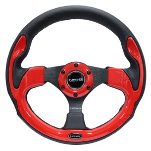 NRG Reinforced Steering Wheel (320mm) Blk w/Red Trim & 5mm 3-Spoke