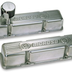 Moroso Chevrolet Small Block Valve Cover - 1 Cover w/2 Breathers at Front - Polished Aluminum - Pair