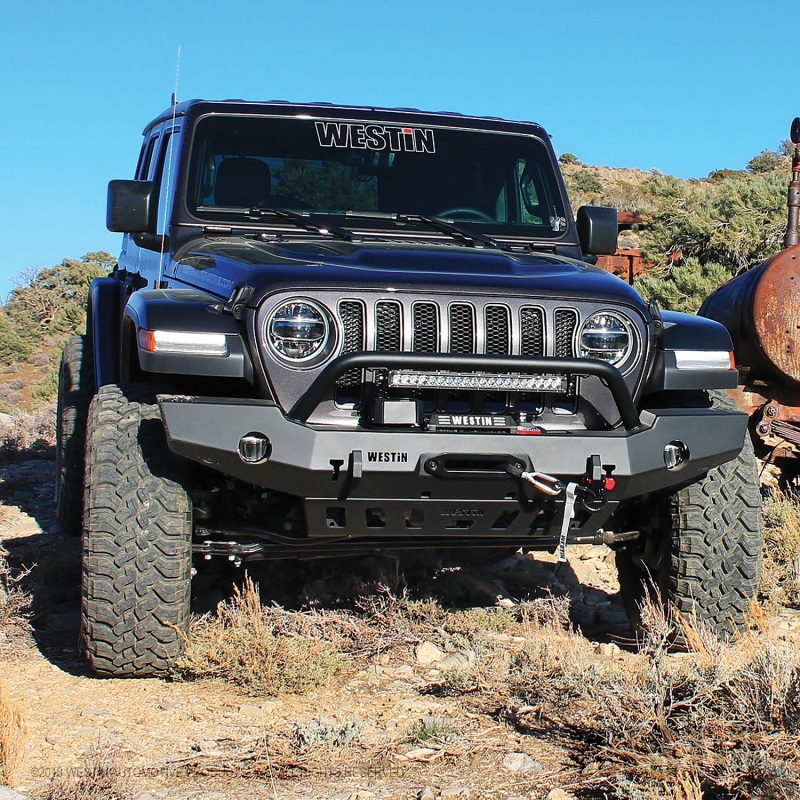 Westin 18-19 Jeep Wrangler JL WJ2 Full Width Front Bumper w/Bull Bar Textured Black - Image 8