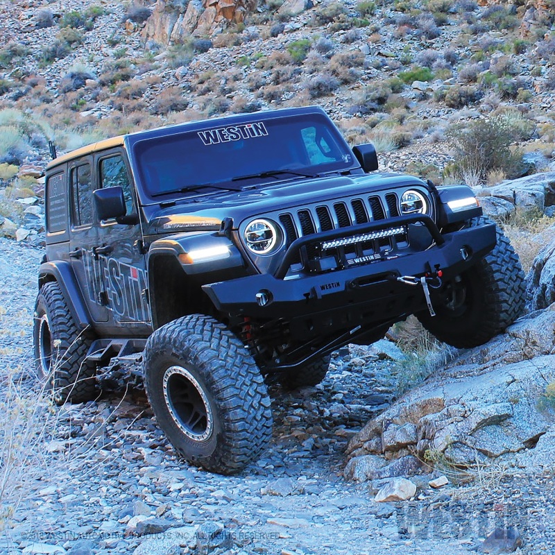 Westin 18-19 Jeep Wrangler JL WJ2 Full Width Front Bumper w/Bull Bar Textured Black - Image 6