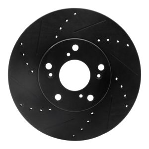 R1 06-15 Honda Civic Front Left Drilled & Slotted Black Brake Rotor