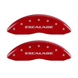 MGP 4 Caliper Covers Engraved Front & Rear Escalade Red finish silver ch