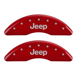 MGP 4 Caliper Covers Engraved Front & Rear JEEP Red finish silver ch