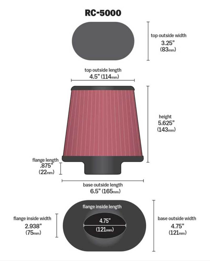K&N Universal Chrome Filter GM TPI Custom - Oval Flange - Image 4