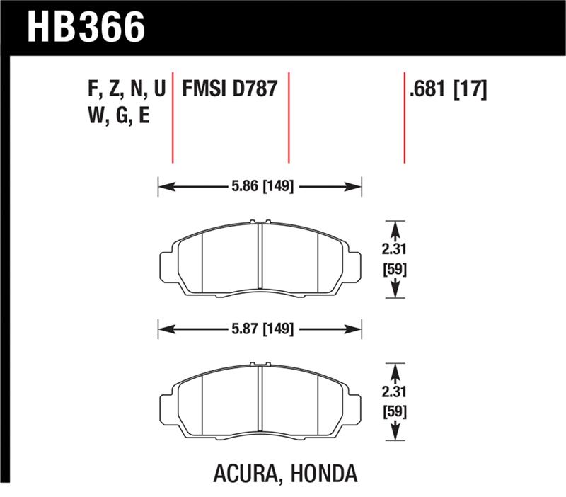 Hawk 04+ Accord TSX / 99-08 TL / 01-03 CL / 08+ Honda Accord EX Ceramic Street Front Brake Pads - Image 10