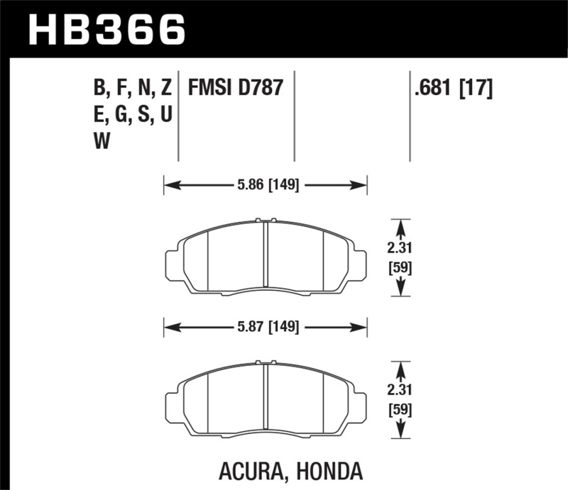 Hawk 04+ Accord TSX / 99-08 TL / 01-03 CL / 08+ Honda Accord EX Ceramic Street Front Brake Pads - Image 4
