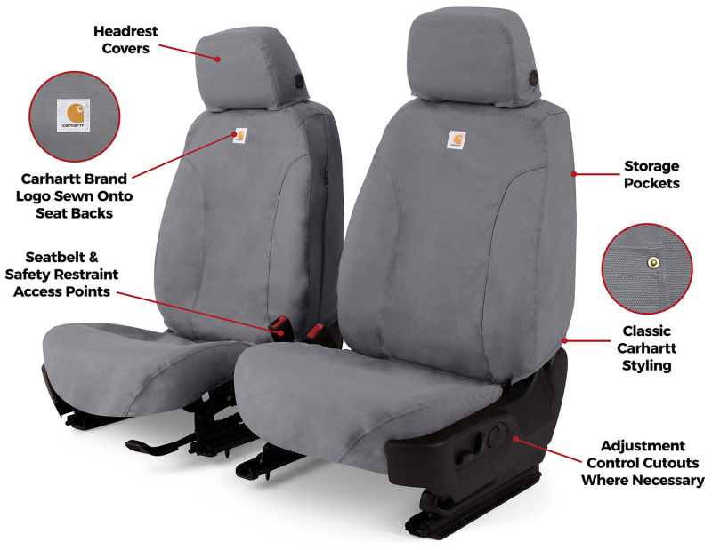 Covercraft 19-24 Chevrolet Silverado Carhartt SeatSaver Custom Front Row Seat Covers - Gravel - Image 7